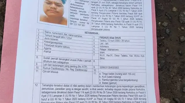 Berkas DPO Narkoba asal Talabiu Kecamatan Woha Kabupaten Bima yang hingga kini belum ditangkap aparat Polres Bima.